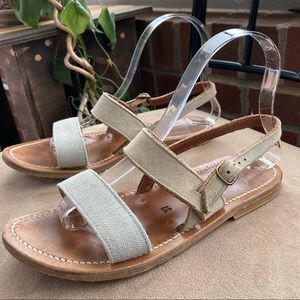 K. Jacques St. Tropez James Perse Neutral Suede Fabric Sling Back Strap Sandals